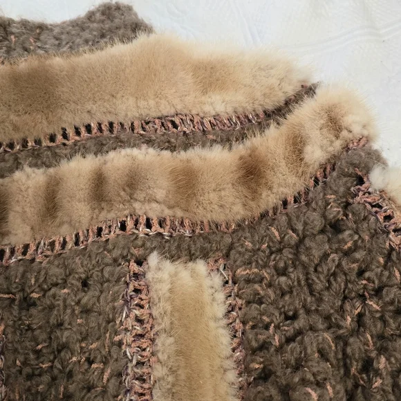 Vintage Norma Canada Womens Mink Fur Wool Yarn Coat Cabincore - Picture 10 of 11